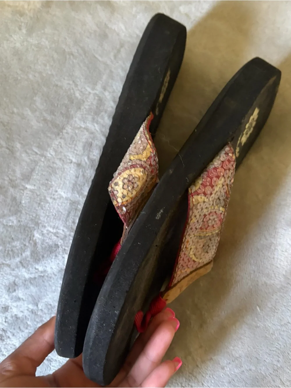 Yellow Box Multicolor Sequin Strap Black Flip Flop Sandals - Picture 6 of 7